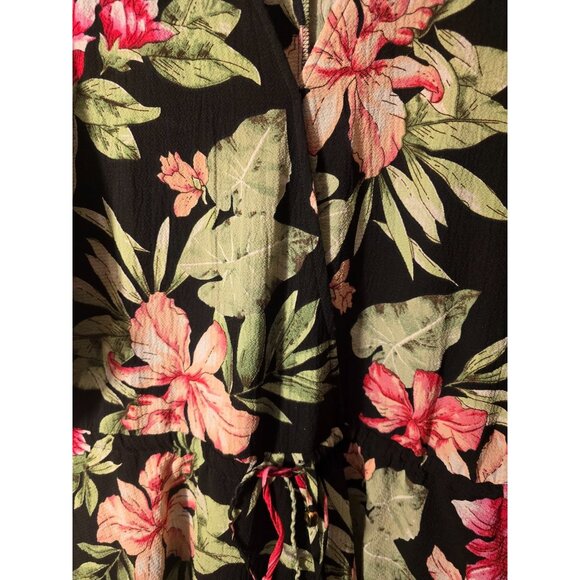 Bluheaven Womens Romper Shorts Jumper Black Floral Womens Size Large L Vneck - Picture 2 of 3